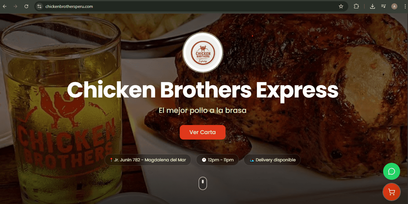 Sitio web de Chicken Brothers: menú y pedidos online