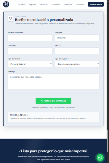 Formulario de cotización personalizada con envío directo a WhatsApp