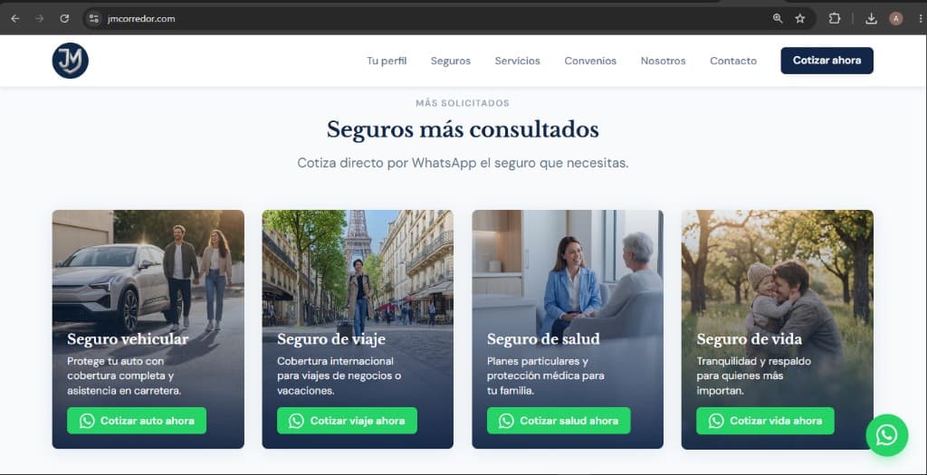 Inicio de JM Corredor de Seguros — asesoría profesional en seguros